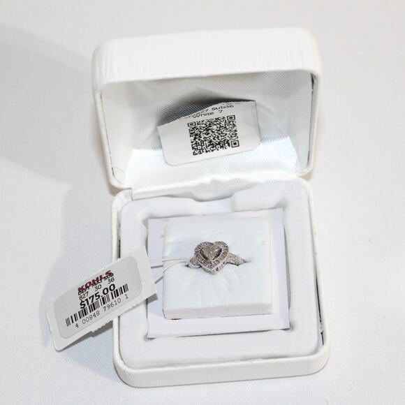 Sterling Silver 1/10 Carat T.W. Diamond Heart Halo Ring Size 7 NWT - Picture 5 of 8